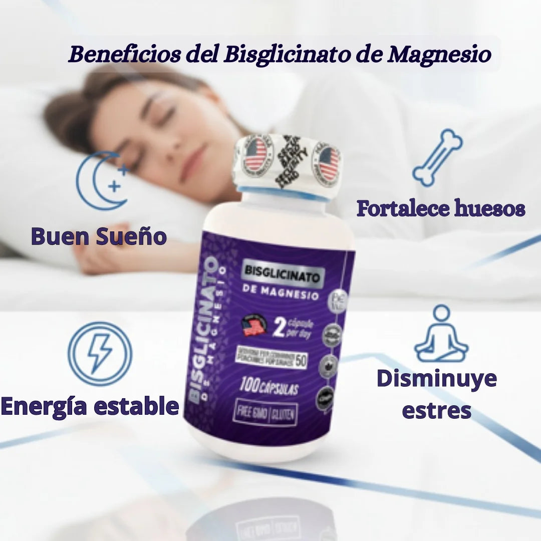Bisglicinato de Magnesio Energía estable y descanso profundo sin malestar digestivo ✨🌙