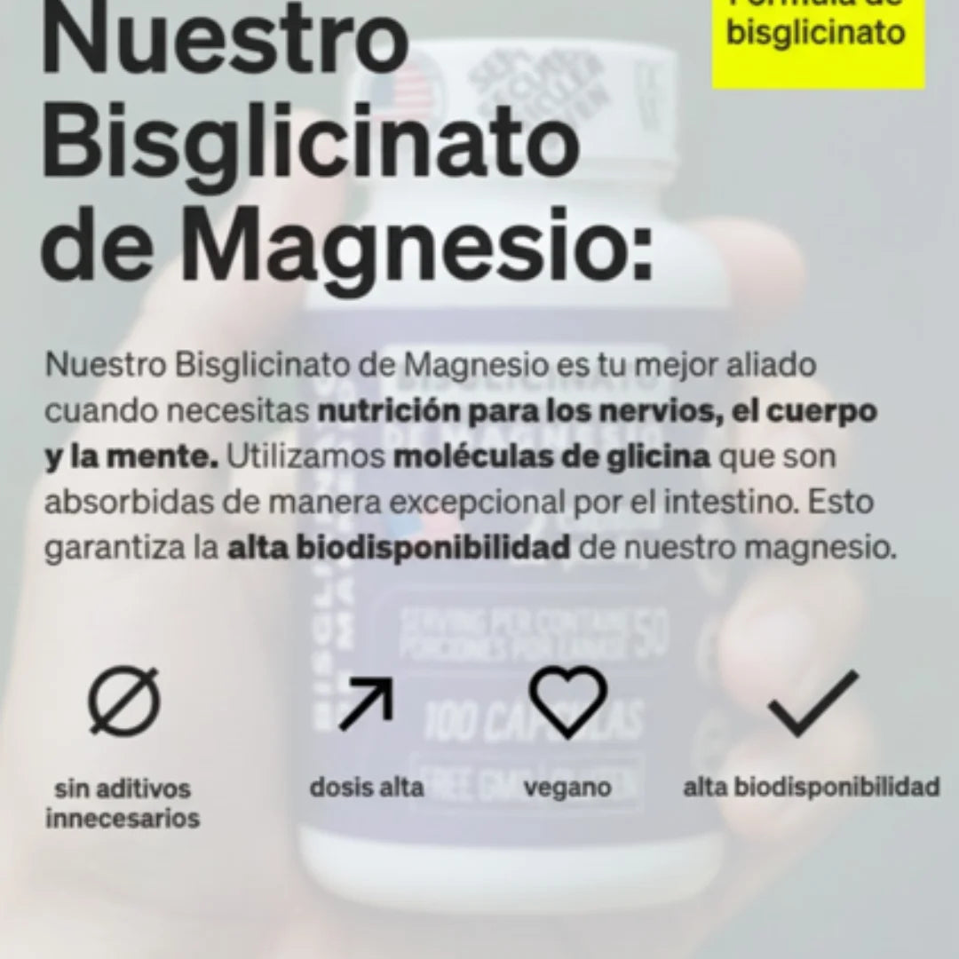 Bisglicinato de Magnesio Energía estable y descanso profundo sin malestar digestivo ✨🌙