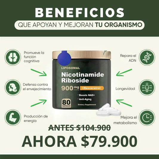 Nicotinamide Riboside: Energía celular, enfoque y juventud en 80 cápsulas 💊
