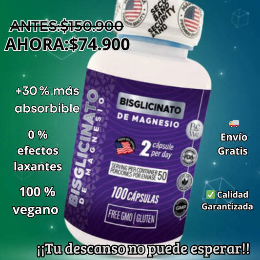 Bisglicinato de Magnesio Energía estable y descanso profundo sin malestar digestivo ✨🌙