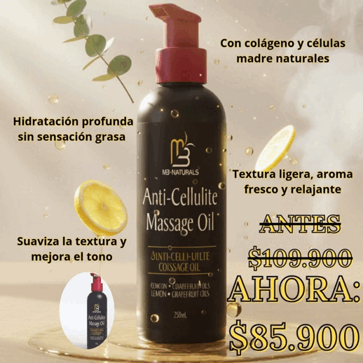 Aceite Anticelulitis M3 Naturals con Colágeno y Células Madre. 🌸