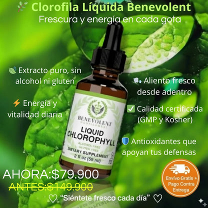 Clorofila Líquida Benevolent – ¡Energía natural y frescura que se siente! 💧✨